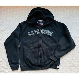 CUFFY'S Men CAPE COD MA Black Cotton Full Zip Heavy Hoodie Sweatshirt Large VTG
